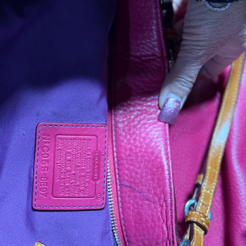 Coach Vintage Chelsea Vibrant Pink Tote Bag with Tan Handles - Picture 12 of 13